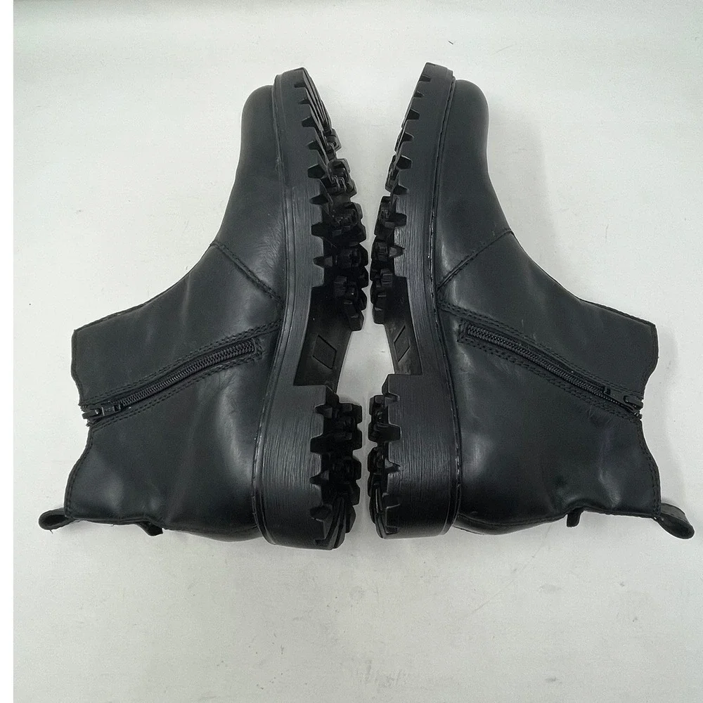 Josef Seibel Marta Womens US 10/ EUR 41 Black Leather Lug Sole Ankle Boots